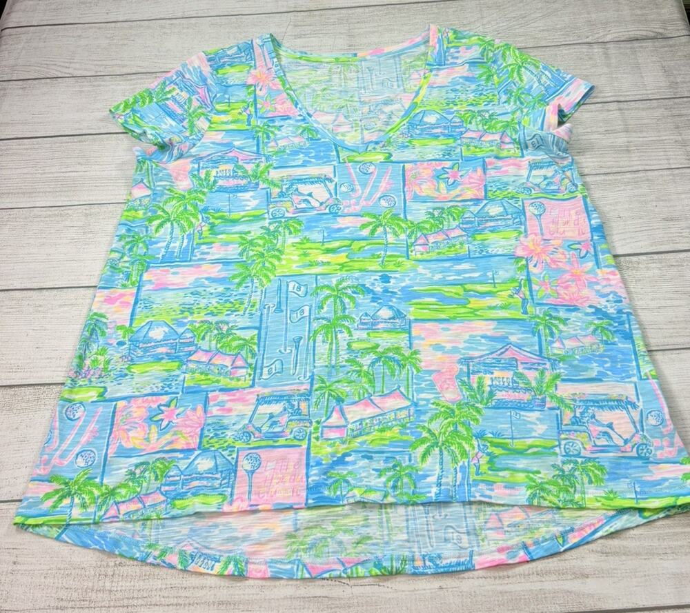 Lilly Pulitzer Women’s Etta Honda Classic Golf V-Neck Tee T-shirt Size L